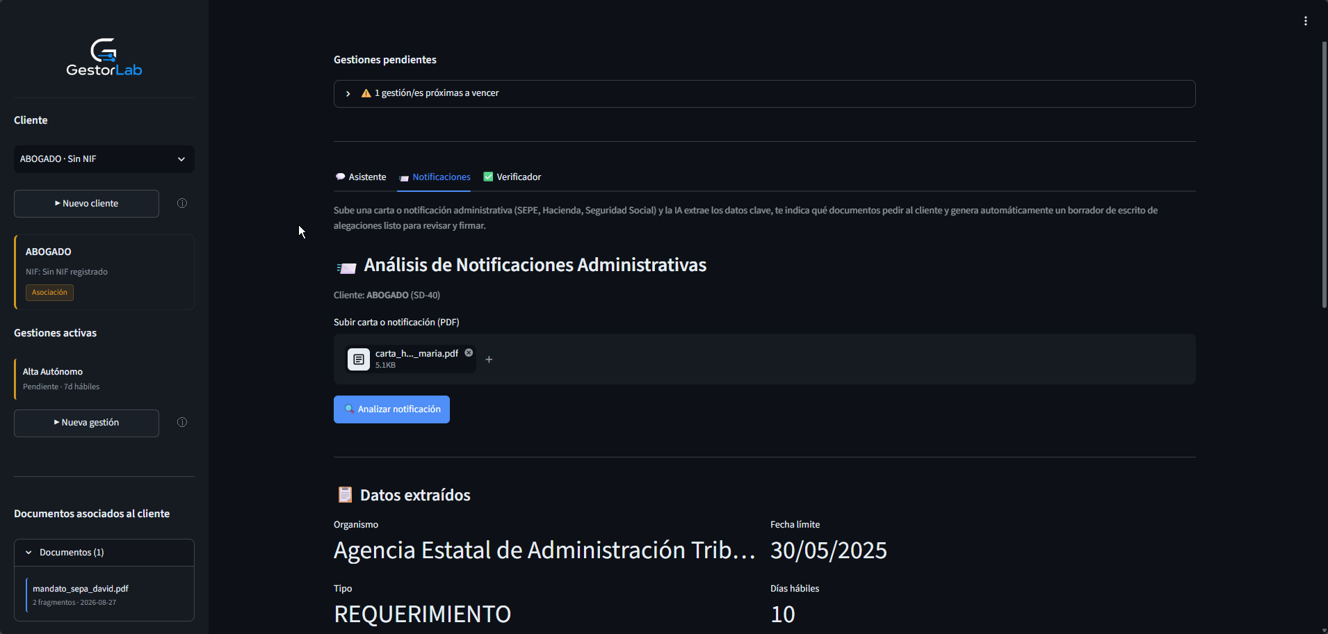 Análisis de una notificación administrativa